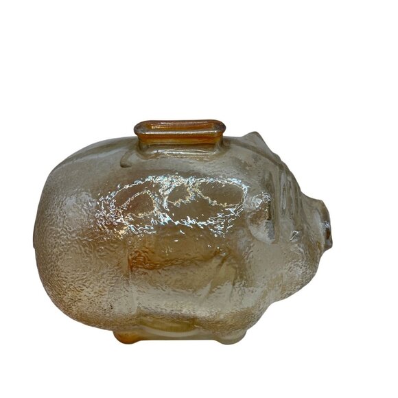 Amber Glass Piggy Bank Figurine Vintage Textured Design C271 - Picture 2 of 7